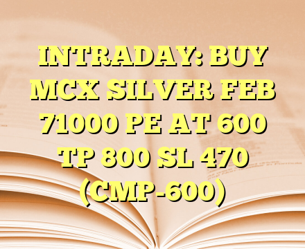 INTRADAY: BUY MCX SILVER FEB 71000 PE AT 600 TP 800 SL 470 (CMP-600)