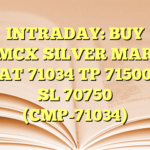 INTRADAY: BUY MCX SILVER MAR AT 71034 TP 71500 SL 70750 (CMP-71034)