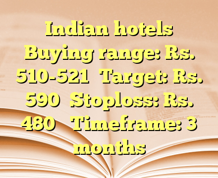 Indian hotels 

Buying range: Rs. 510-521
 Target: Rs. 590
 Stoploss: Rs. 480 
 Timeframe: 3 months