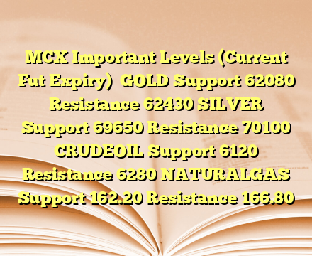 MCX Important Levels (Current Fut Expiry)

GOLD
Support 62080 Resistance 62430
SILVER
Support 69650 Resistance 70100
CRUDEOIL
Support 6120 Resistance 6280
NATURALGAS
Support 162.20 Resistance 166.80