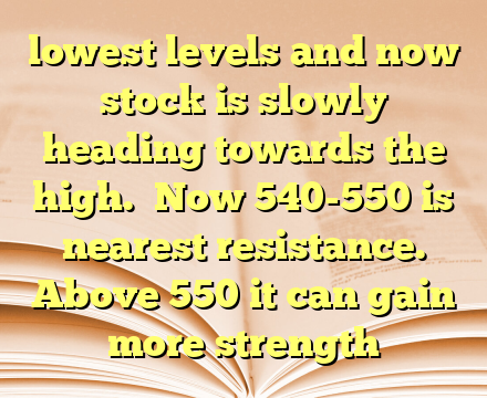 lowest levels and now stock is slowly heading towards the high.

Now 540-550 is nearest resistance.
Above 550 it can gain more strength