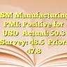 ISM Manufacturing PMI: Positive for USDActual: 50.3Survey: 48.5Prior: 47.8