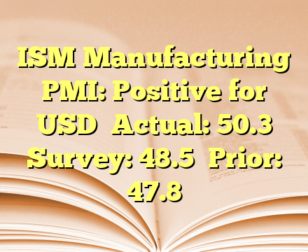 ISM Manufacturing PMI: Positive for USD

Actual: 50.3

Survey: 48.5

Prior: 47.8