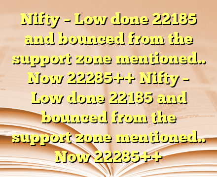 Nifty – Low done 22185 and bounced from the support zone mentioned..

Now 22285++ Nifty – Low done 22185 and bounced from the support zone mentioned..

Now 22285++