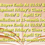 Rupee Ends At 83.53/$ Against Friday’s Close Of 83.49/$        April CPI inflation at 11-month low Rupee Ends At 83.53/$ Against Friday’s Close Of 83.49/$        April CPI inflation at 11-month low