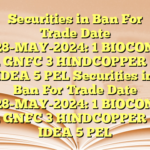Securities in Ban For Trade Date 28-MAY-2024:
1  BIOCON
2  GNFC
3  HINDCOPPER
4  IDEA
5  PEL Securities in Ban For Trade Date 28-MAY-2024:
1  BIOCON
2  GNFC
3  HINDCOPPER
4  IDEA
5  PEL
