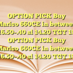 OPTION PICK Buy Marico 660CE in between 16.50-.40 sl 14.20 TGT 19 OPTION PICK Buy Marico 660CE in between 16.50-.40 sl 14.20 TGT 19