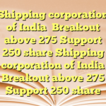 Shipping corporation of India 
Breakout above 275
Support 250 share Shipping corporation of India 
Breakout above 275
Support 250 share