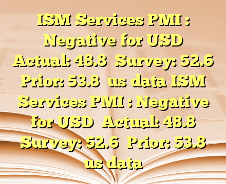 ISM Services PMI : Negative for USD

Actual: 48.8

Survey: 52.6

Prior: 53.8
 us data ISM Services PMI : Negative for USD

Actual: 48.8

Survey: 52.6

Prior: 53.8
 us data