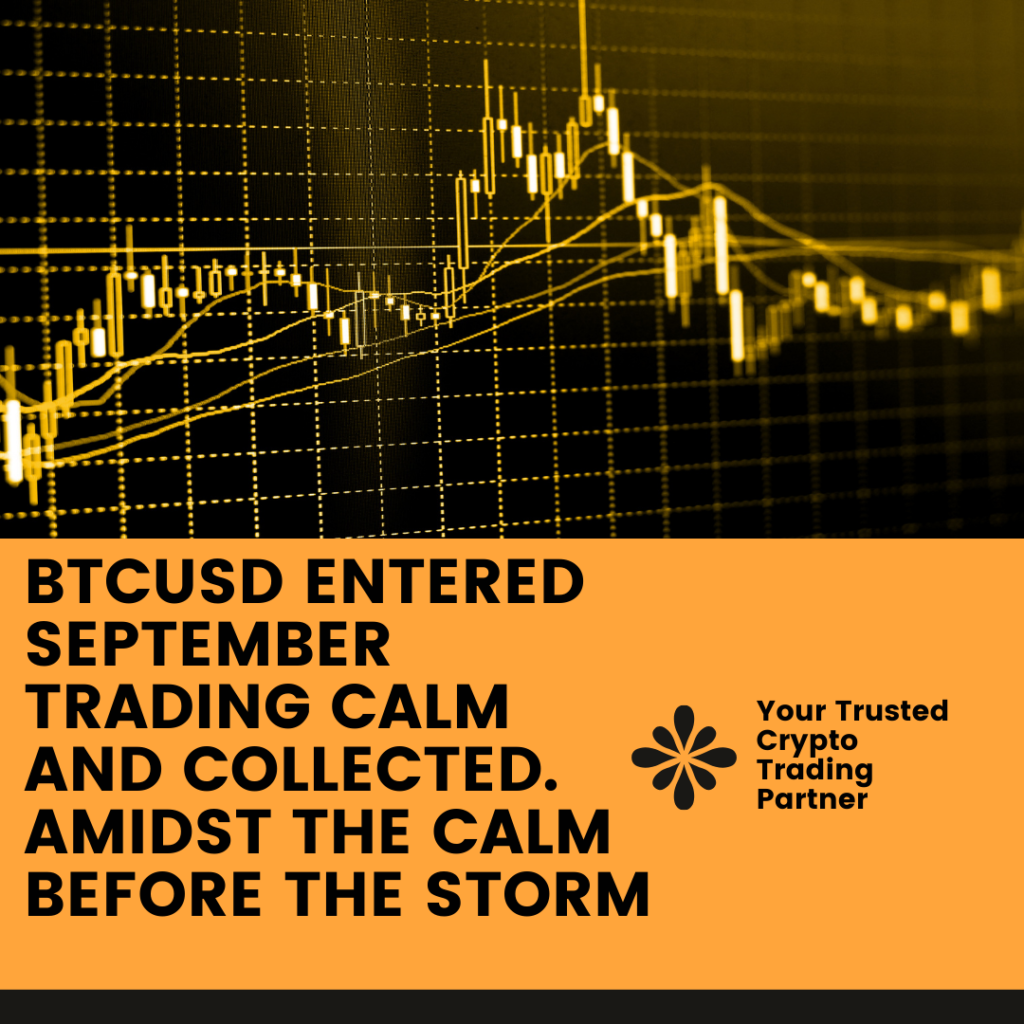 BTCUSD entered September Trading Calm and collected. Amidst the calm before the Storm