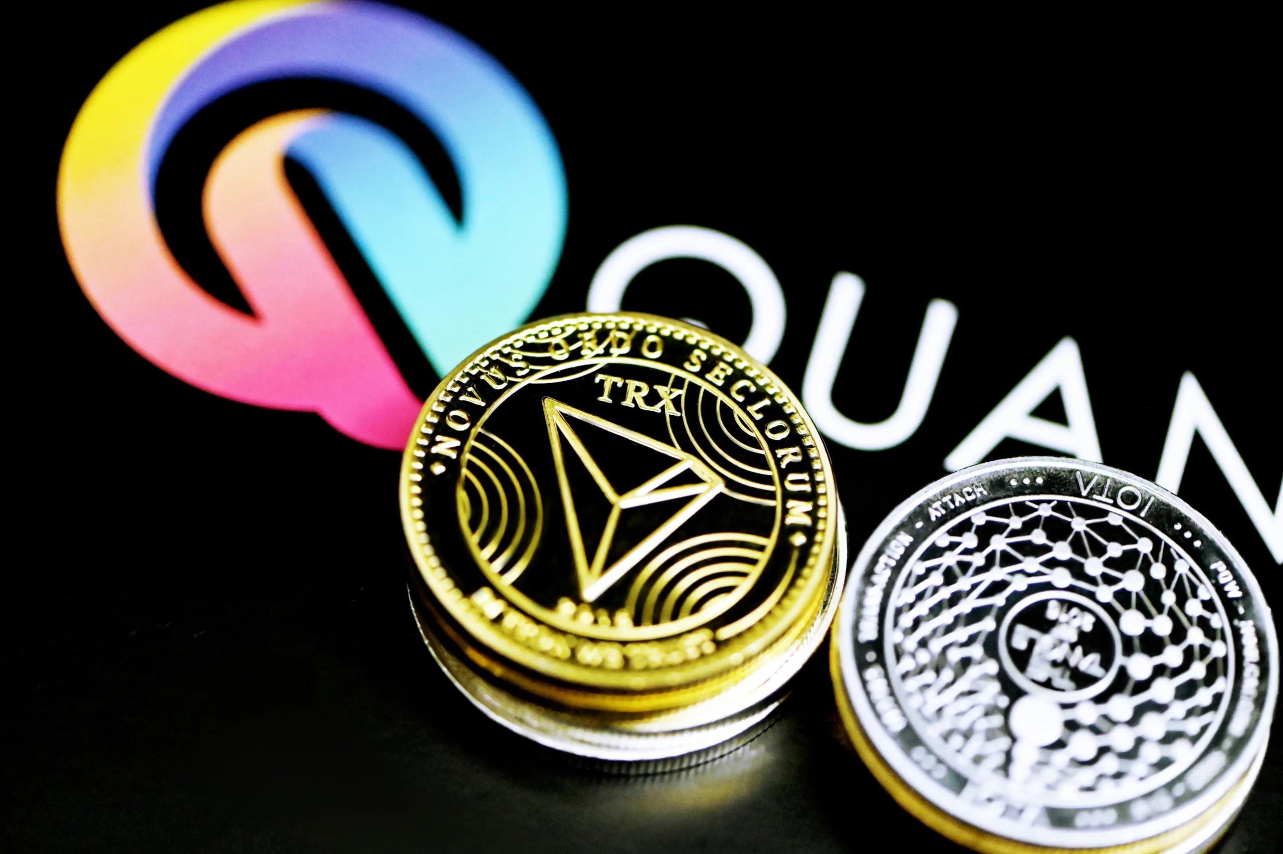 a close up of two coins on a table