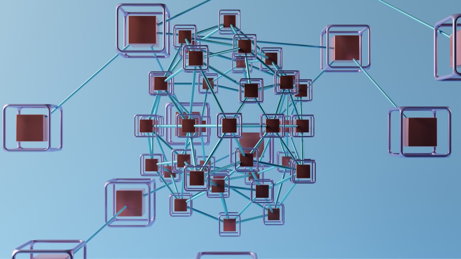 Blockchain network visualization representing crypto market connectivity